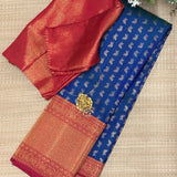 Sumangala Brocade Border Kanchi Silk Saree - Peacock Blue