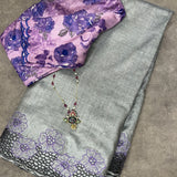 Grey tussar cutwork saree