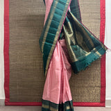 Mohana Horizontal Stripes Kanchi Silk Saree - Pink