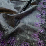 Grey tussar cutwork saree