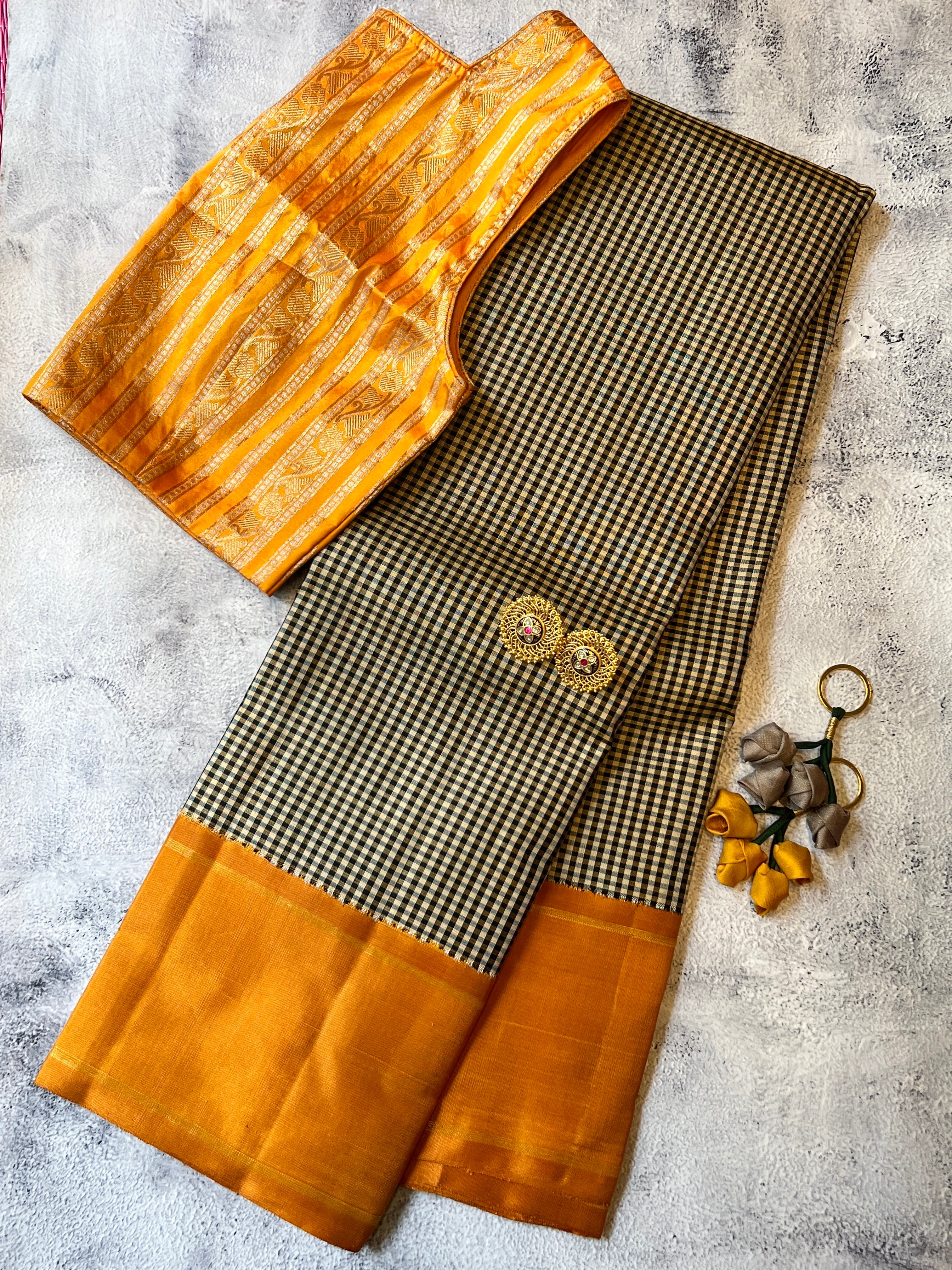 Mohana chessboard kanchi silk saree