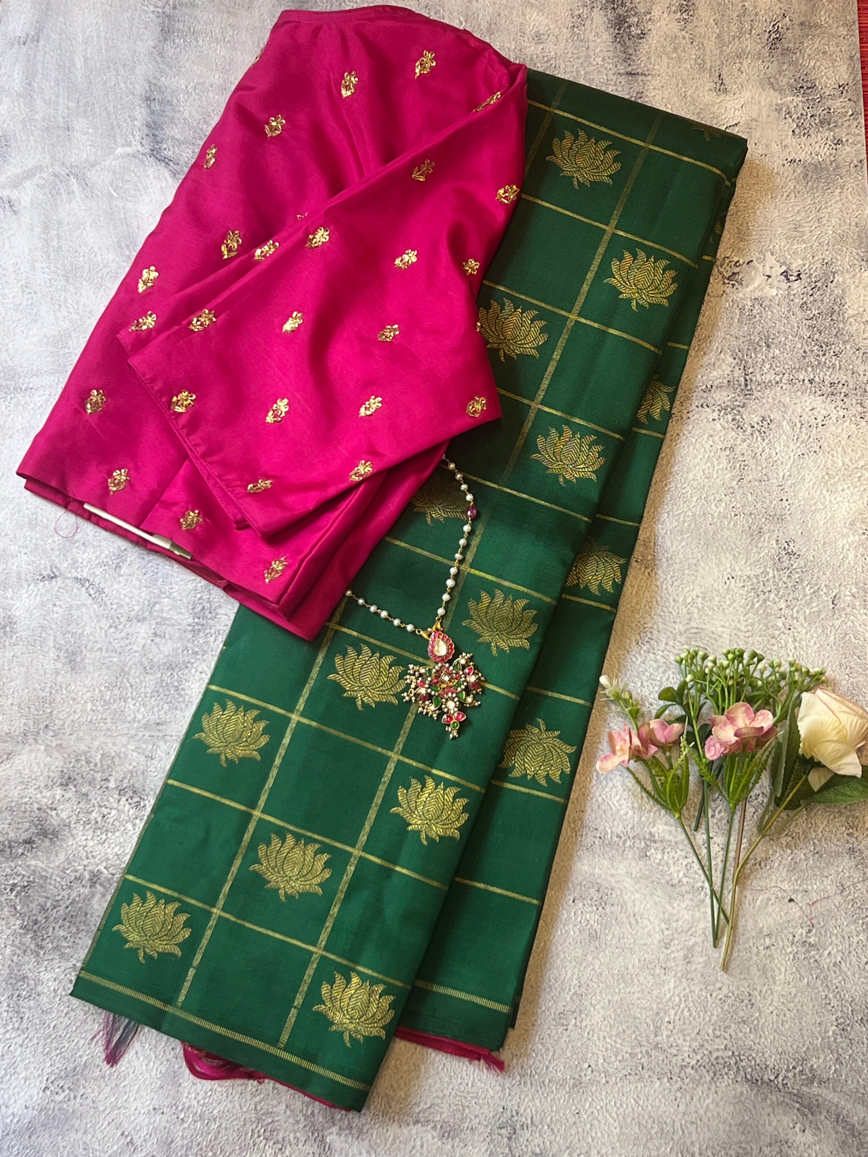 Charita boxed lotus kanchipuram silk saree