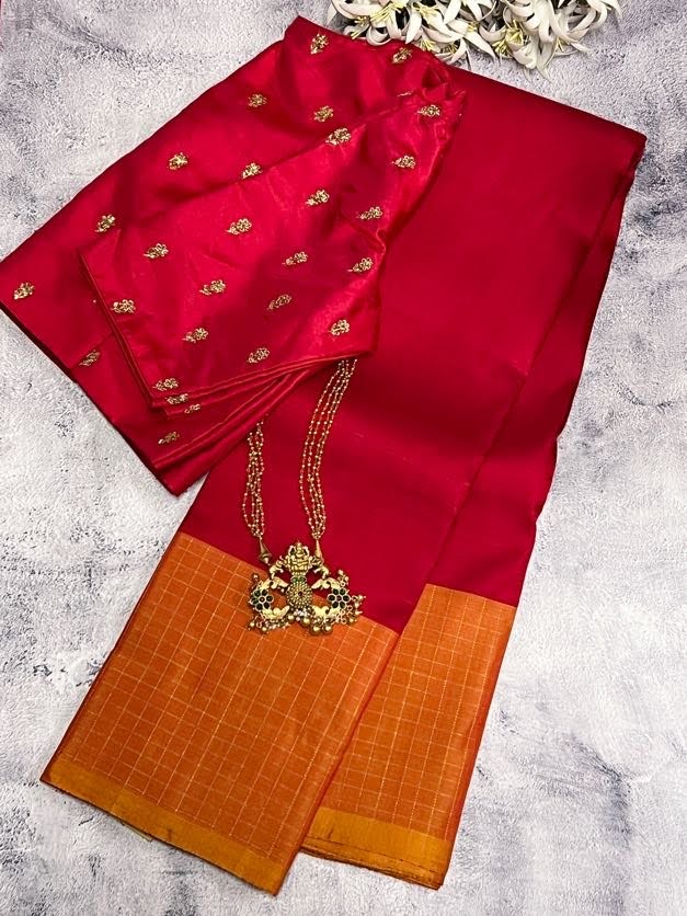 Checked border kanchipuram silk saree