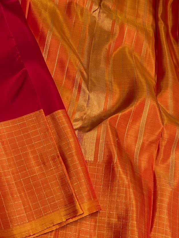 Checked border kanchipuram silk saree