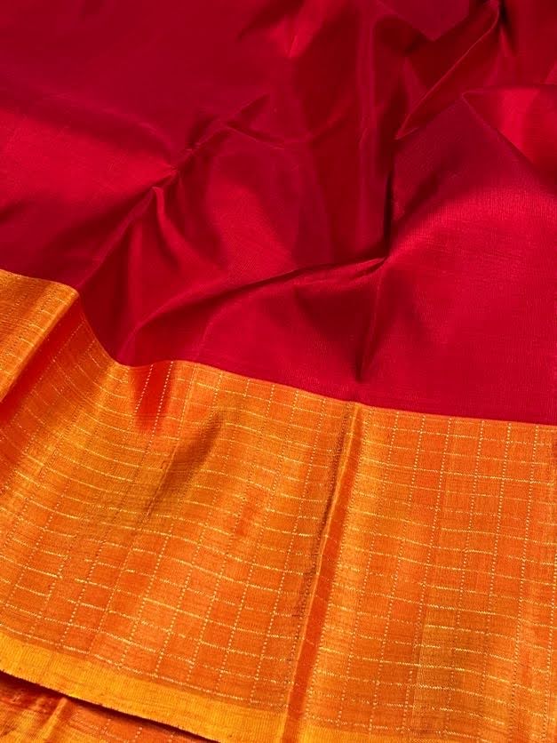 Checked border kanchipuram silk saree