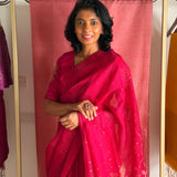 Diya Crystalline Blooms Organza Tussar Saree - Fuchsia