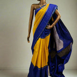 Trayi yellow royal blue chevron kanchipuram silk saree