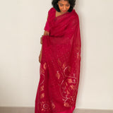 Diya Crystalline Blooms Organza Tussar Saree - Fuchsia