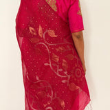 Diya Crystalline Blooms Organza Tussar Saree - Fuchsia