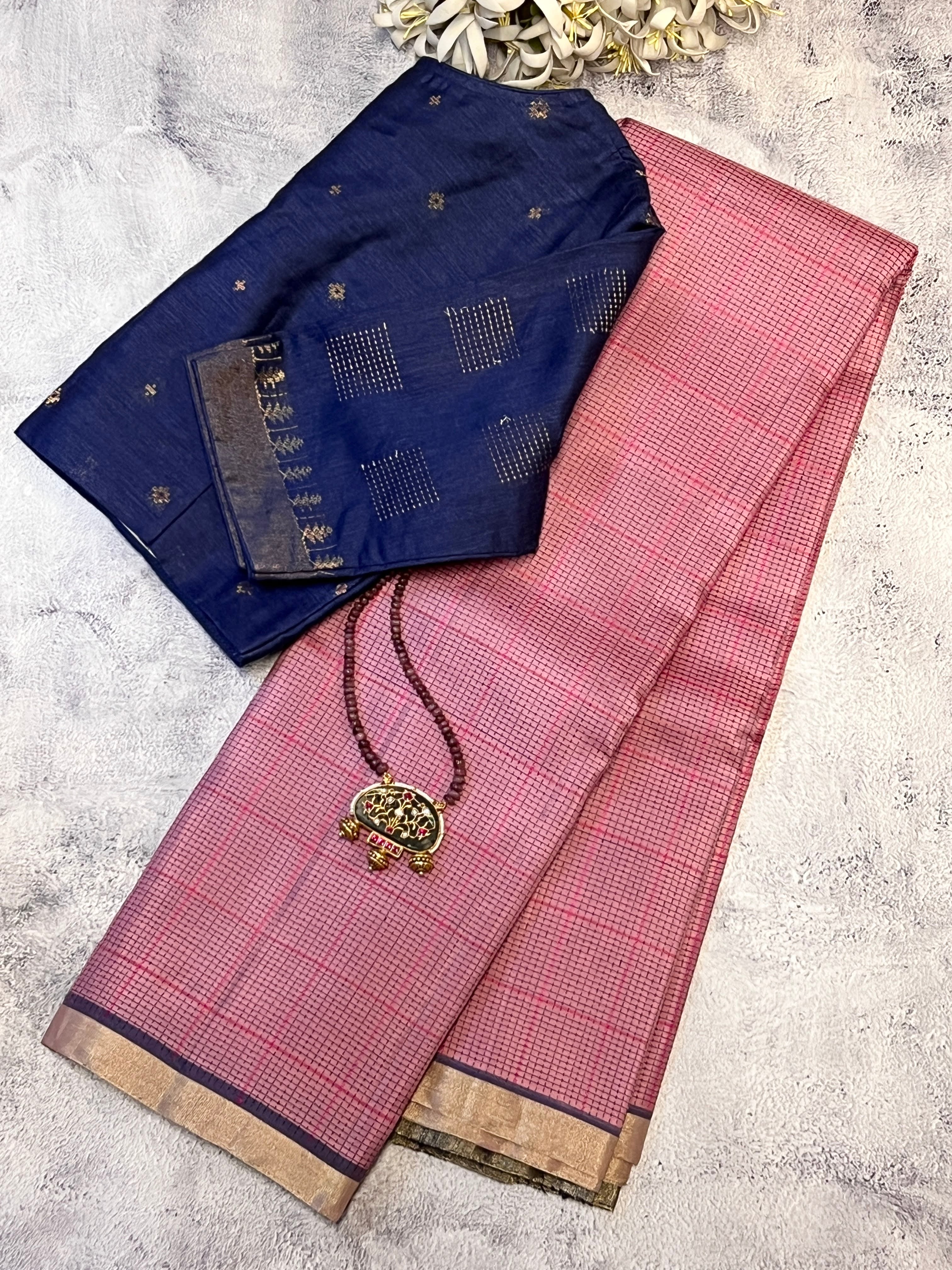 Kimaya thread checked silk saree