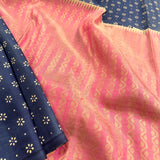 Mila colour block printed kanchipuram silk saree