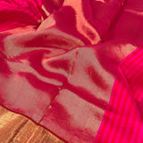 Pink red striped chandheri silk saree