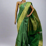 Charita Green gold silver checked kanchipuram silk saree