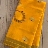 Yellow chandheri silk saree