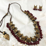 Gold and maroon terracotta necklace set