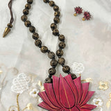 Beaded lotus terracotta necklace set