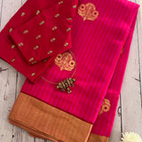 Pink red striped chandheri silk saree