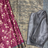 Maya Purple Zari Checks Tussar Saree