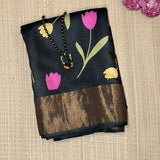 Maya Midnight Tulip Printed Tussar Saree