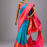 Trayi teal pink kanchipuram silk saree