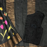 Maya Midnight Tulip Printed Tussar Saree