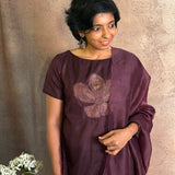 Dark Purple Applique Silk Kurta Set