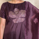 Dark Purple Applique Silk Kurta Set