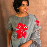 Grey Applique Silk Kurta Set