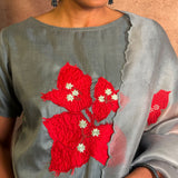 Grey Applique Silk Kurta Set