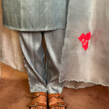 Grey Applique Silk Kurta Set