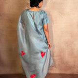 Grey Applique Silk Kurta Set