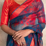 Red Zari Striped Silk Blouse