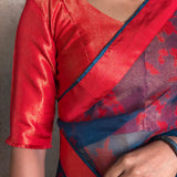 Red Zari Striped Silk Blouse