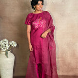 Magenta Applique Silk Kurta Set