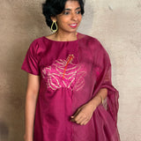Magenta Applique Silk Kurta Set