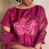 Magenta Applique Silk Kurta Set