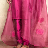 Magenta Applique Silk Kurta Set