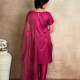 Magenta Applique Silk Kurta Set