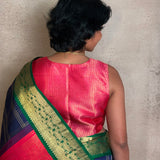 Fuchsia Zari Striped Silk Sleeveless Blouse