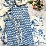 Blue leheriya striped embroidered cotton set