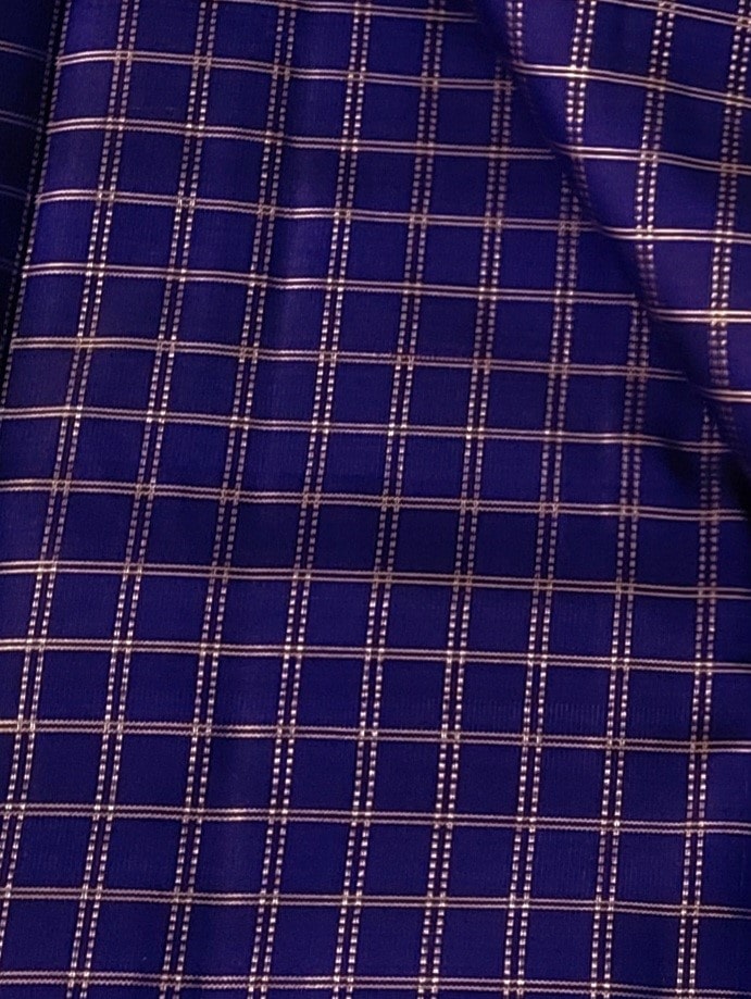 Ink blue Kanchi silk fabric with zari checks