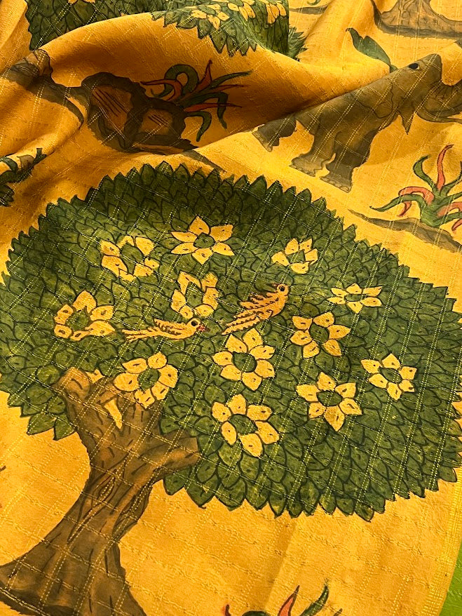 Kalpataru mustard handpainted silk saree 5