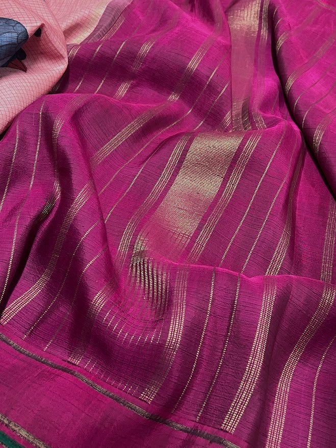 Kalpataru pink bird silk saree 4