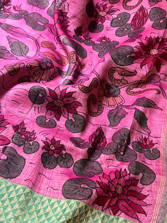 Kalpataru pink silk kalamkari saree 3