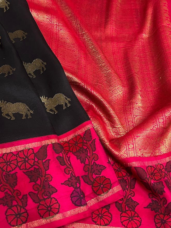 Kalpataru kamadhenu kalamkari silk saree