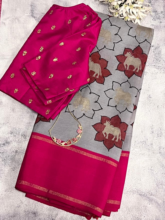 Kalpataru kamadhenu kalamkari silk saree