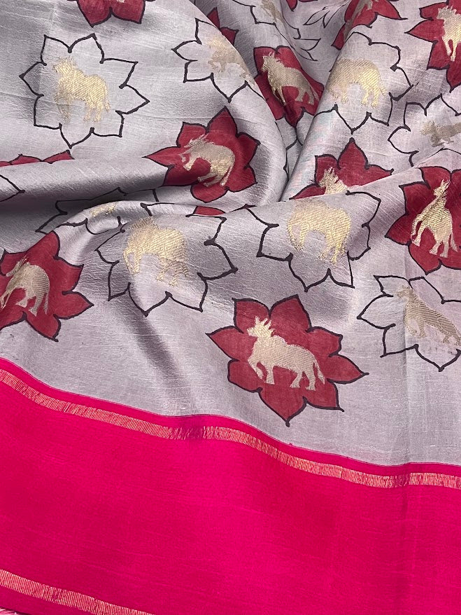 Kalpataru kamadhenu kalamkari silk saree