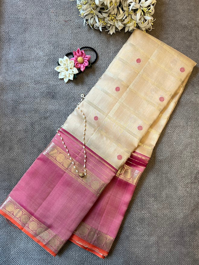 Kimaya cream zari silk saree