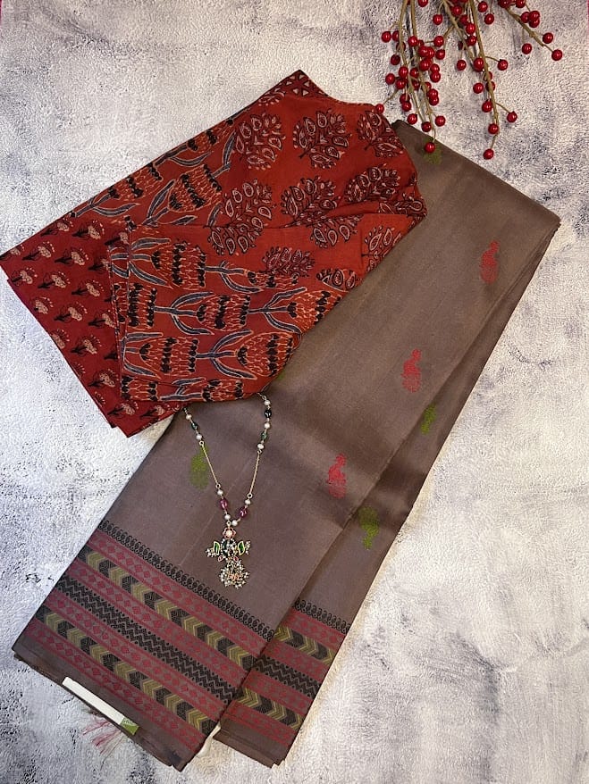 Kimaya mocha silk saree