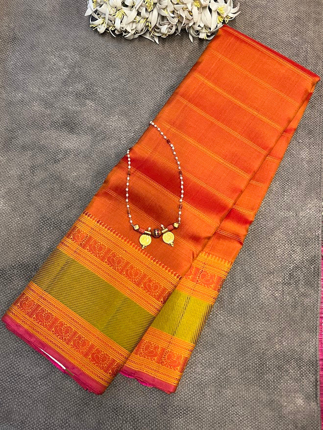 Kimaya orange silk saree